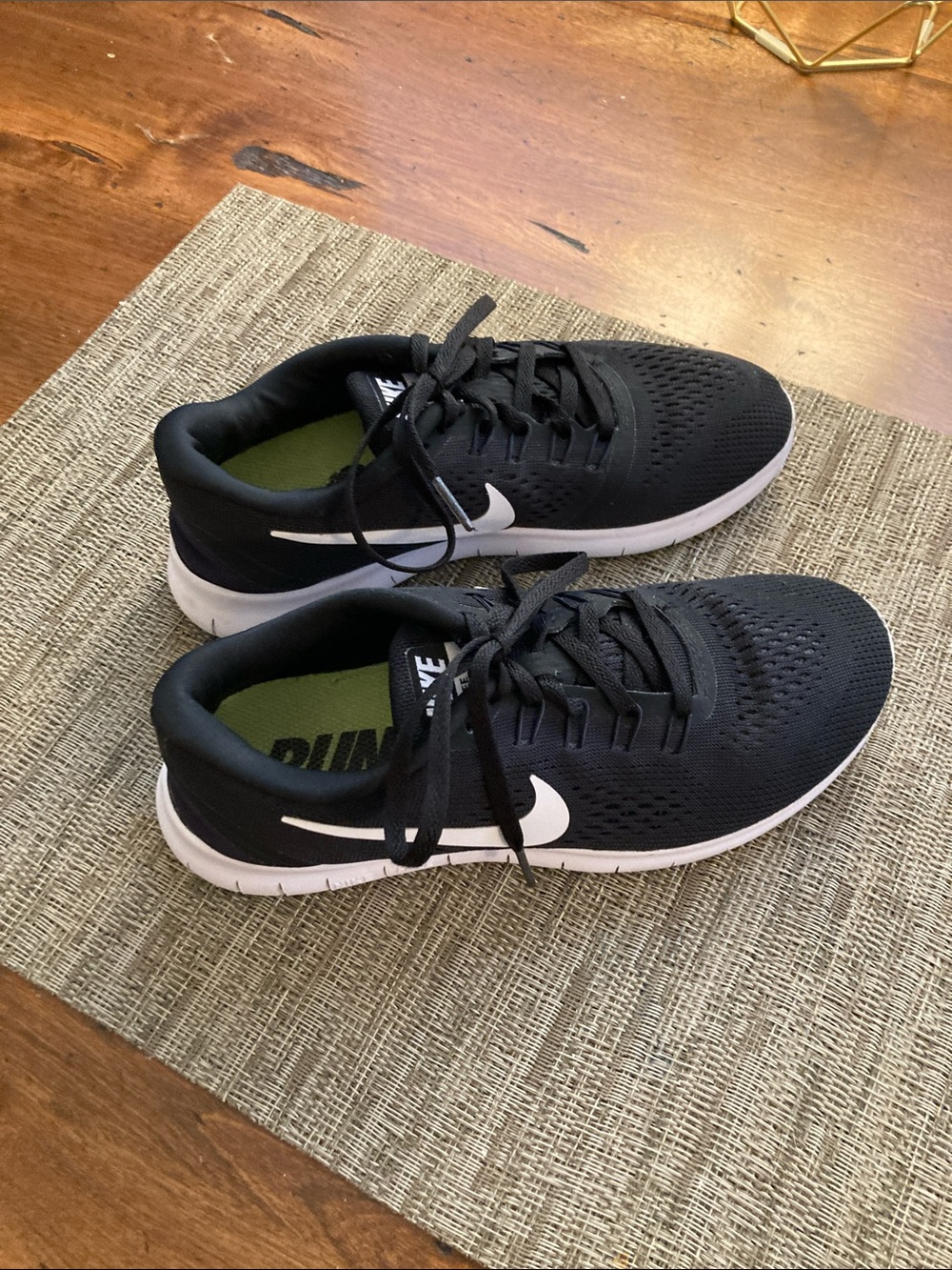 Nike Free  RN  Black Athletic Shoes with White Swoosh